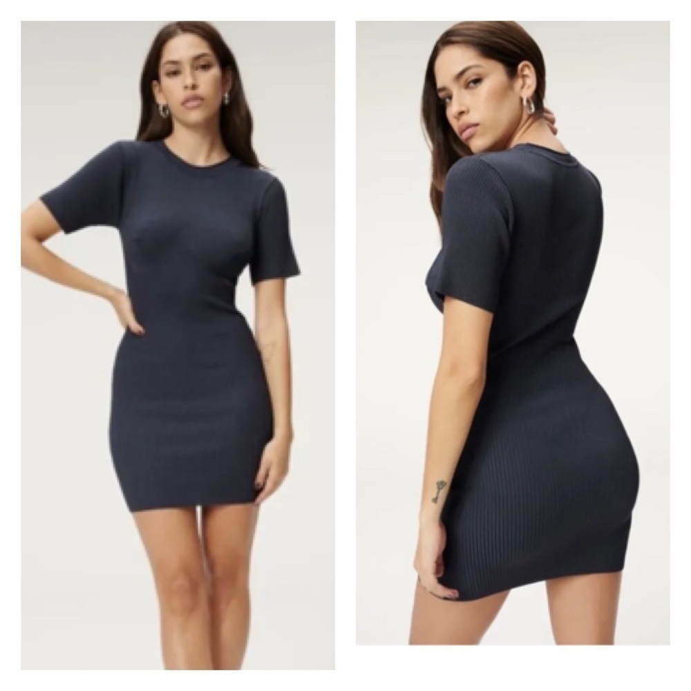 GOOD AMERICAN Plaited Ribbed Mini Dress Navy Size 2 Medium NWT